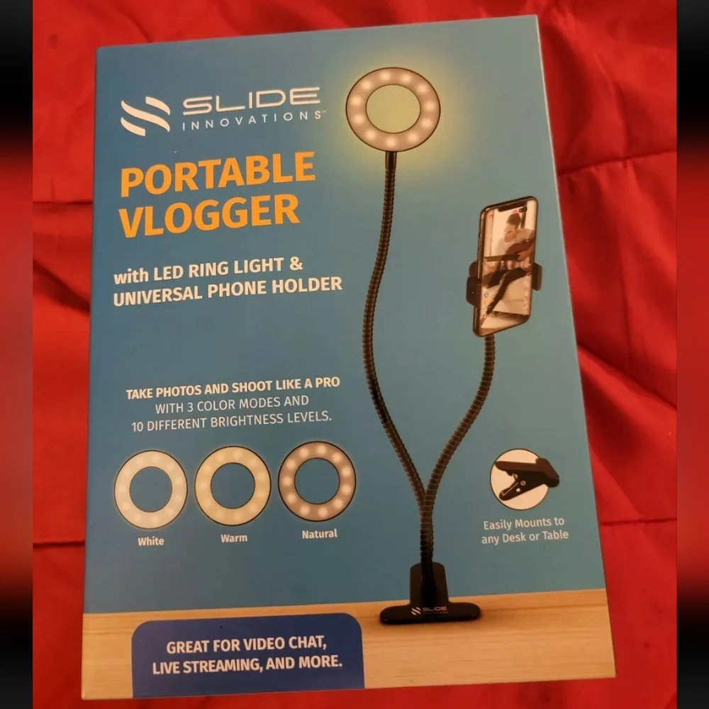 Slide Innovations FIRE! NIB! Portable Vlogger w/LED Ring Light/Phone Holder